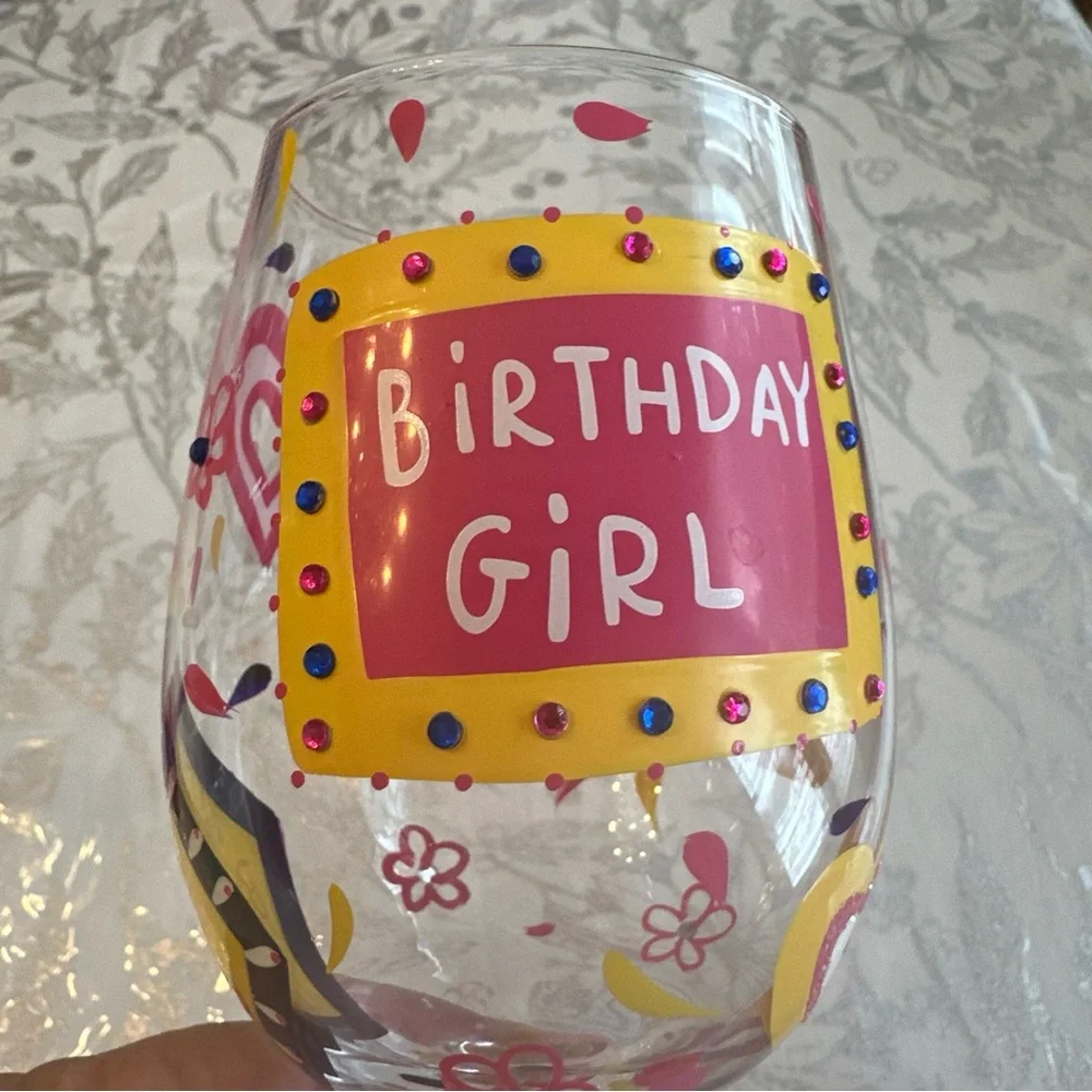 Lolita Hand painted Happy Birthday Girl wine glass, new excellent condition